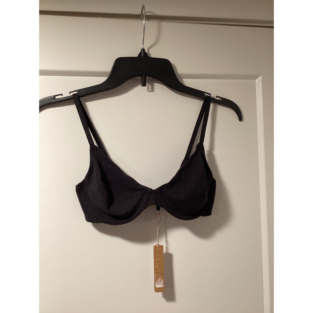 SKIMS Cotton Jersey Underwire Bra Soot Black BR-UWR-0637 Womens 30D New - Picture 1 of 4